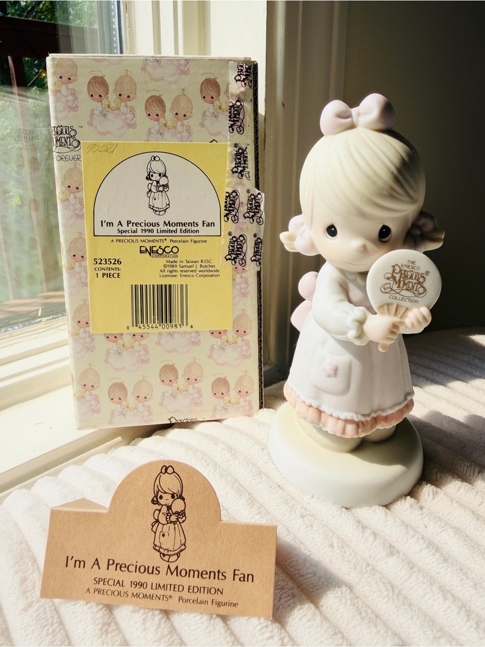 1989 Precious Moments 'I'm a Precious Moments Fan' Porcelain Figurine w/ Box 💝